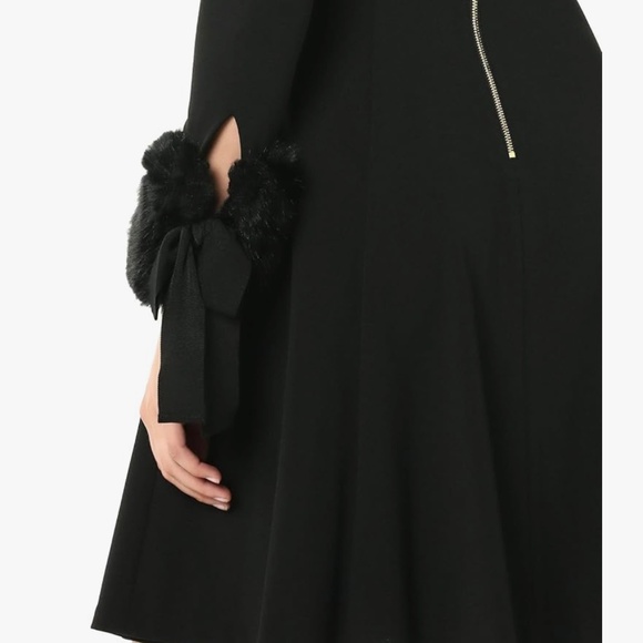 Calvin Klein Fit & Flare Dress w/ Faux Fur Cuffs – Black -Size 2- Like New - Picture 3 of 3